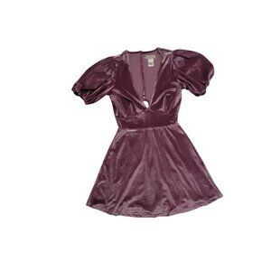 L*Space Velvet Puff Sleeve Plunge Dress S/P Dusty Rose Polyester/Spandex/Lurex